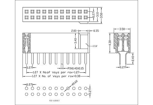 1.27 mm Female Header Dual Row Straight Type With Bump FHCS09-XXDXXX
