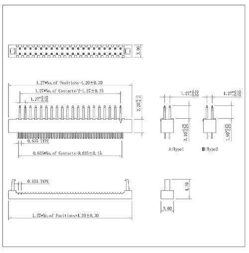 FDAS01 1.27mm DIP Plug Connector(Terminated Height 5.1)